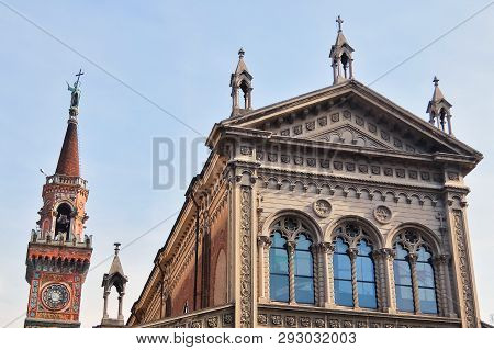Cuneo, Italy - Circa September 2017. Facade Of Catholic Church (sacro Cuore Di Gesù) In Cuneo, Italy