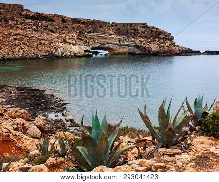 View Of Mare Morto Beach In Lampedusa. Sicily