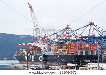 La Spezia, Italy - Circa September 2017. View Of Cargo Ship With Containers On Board The Commercial 