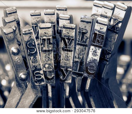 the word style  with old typwriter keys  monochrome