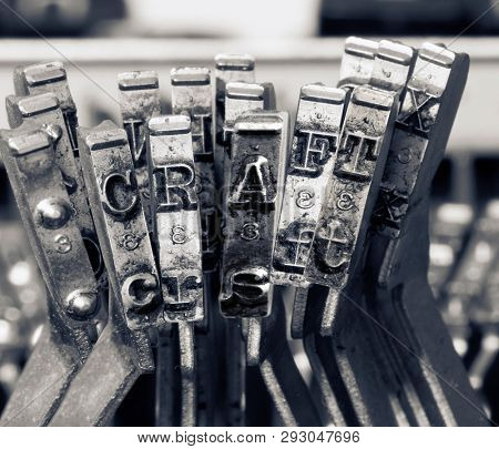 the word   CRAFT  with old typwriter keys  monochrome