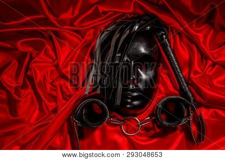Bondage, Kinky Adult Sex Games, Kink And Bdsm Lifestyle Concept With A Mask, Pair Of Leather Handcuf