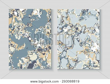 Fluid Paint Marble Vector Background Set. Granite, Pebble Banner. Terrazzo Stone Textured Organic Co