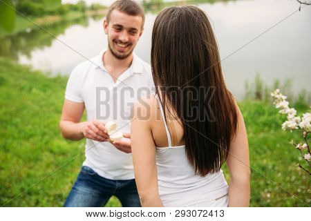 Man Makes A Marrige Proposal To A Girl. Gives Her A Ring For The Engagement