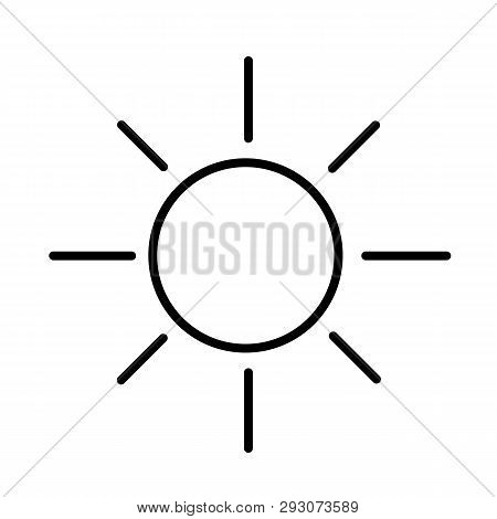 This Vector Image Shows A Sun In Outline Icon Design. It Is Isolated On A White Background.