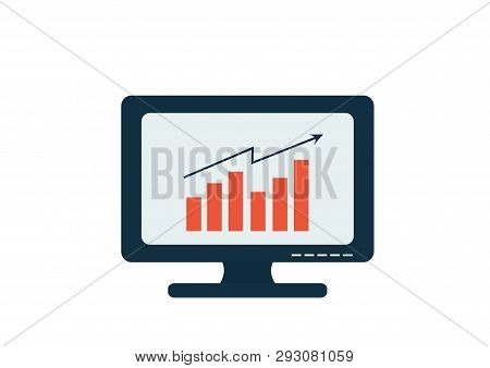 Computer Monitor With Chart Isolated Technology Symbol In Flat Style. Screen Diagram Sign Image