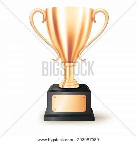 Realistic Bronze Trophy Isolated With Text Space, Vector Illustration