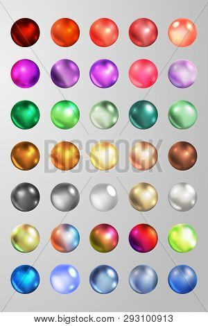 Set Of Colorful Realistic Perls. Vector Illustration On Grey Background