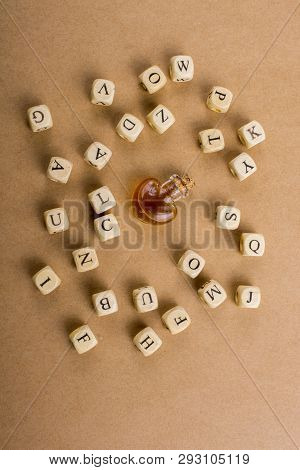 Wooden Letter Cubes  Around Love Shaped Bottle