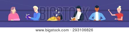 Mix Race Students Sitting In Row At Table Desk Tired Guy Sleeping In Lecture Hall Studying Process M