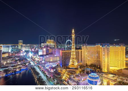 Las Vegas Strip Skyline As Seen At Night On July 24, 2018 In Las Vegas, Nevada. Las Vegas Is One Of 