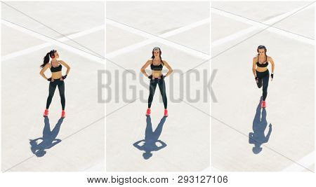 Young, fit and sporty woman doing sports at the stret. Fitness, sport, urban jogging and healthy lifestyle concept.