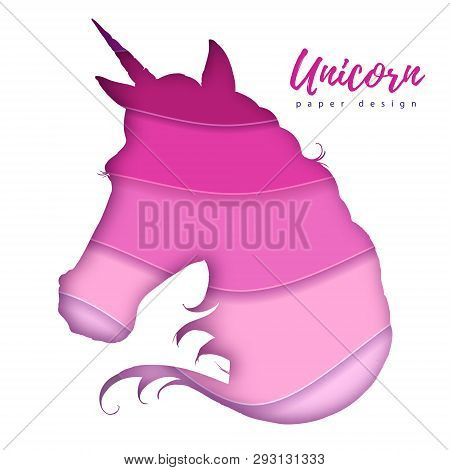 Fantasy Animal Horse Unicorn Silhouette. Cut Out Paper Art Style Design.