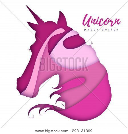 Fantasy Animal Horse Unicorn Silhouette. Cut Out Paper Art Style Design.