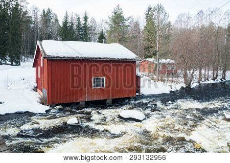 Dam And Threshold On The River Jokelanjoki, Kouvola, Finland