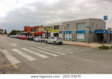 La Siesta, Torrevieja, Spain -  April 1 2019 : Sabadell Bank And Vets At La Siesta Shopping Area