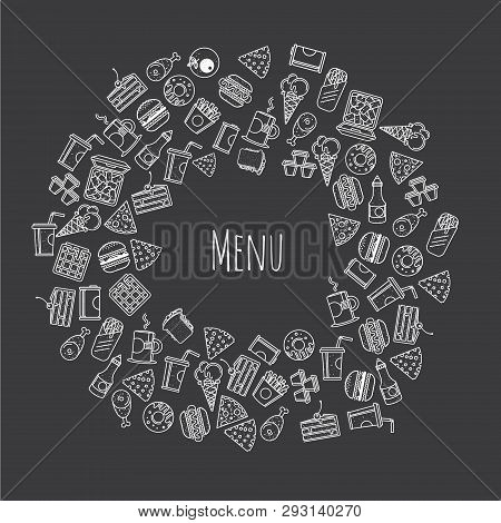 Fast Food Menu. Black And White Illustration.