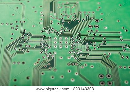 Green Circuit Board. Tech Science Background. Computer Micro System Green