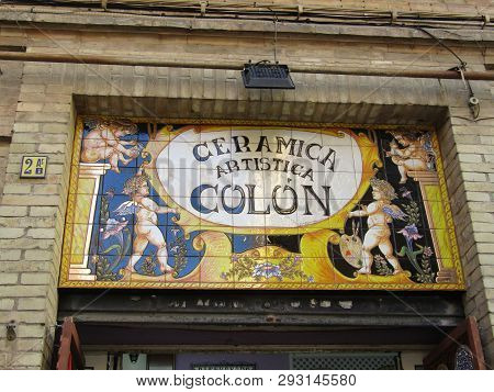 Sevilla, Spain - January 26 2019 - Ceramica Artistica Colon Sign