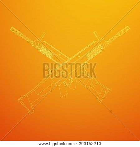 Assault Rifle, Automatic Fire Rifle Model Wireframe Low Poly Mesh Vector Illustration