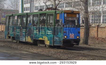 Kazakhstan, Ust-kamenogorsk, March 29, 2019: Old Soviet Tram Ktm 5 (71-605). Public Transport