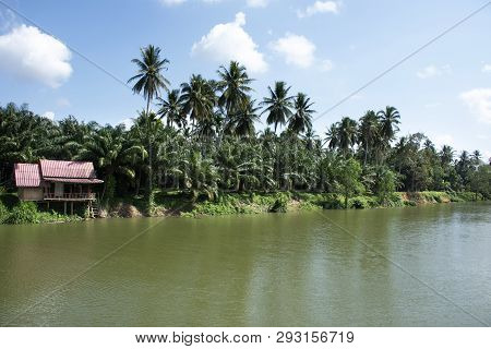 View Landscape And Motion Flowing Water Of Sawi River At Sawi District In Chumphon, Thailand