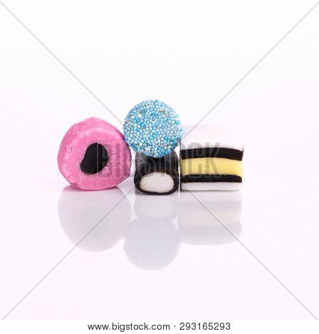 Liquorice Allsort Candy Assortment On White Background