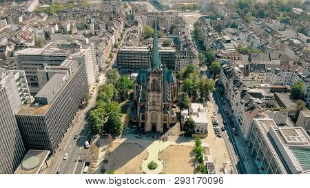 Aerial Drone View. Germany Dusseldorf Church St. Peter. Panorama