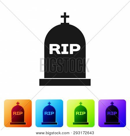Black Tombstone With Rip Written On It Icon Isolated On White Background. Grave Icon. Set Icon In Co