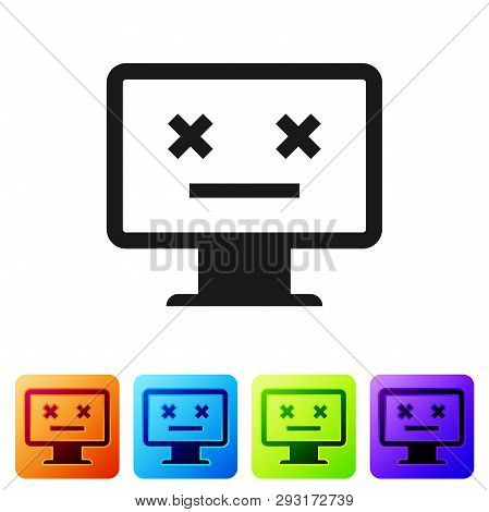Black Dead Monitor Icon Isolated On White Background. 404 Error Like Pc With Dead Emoji. Fatal Error