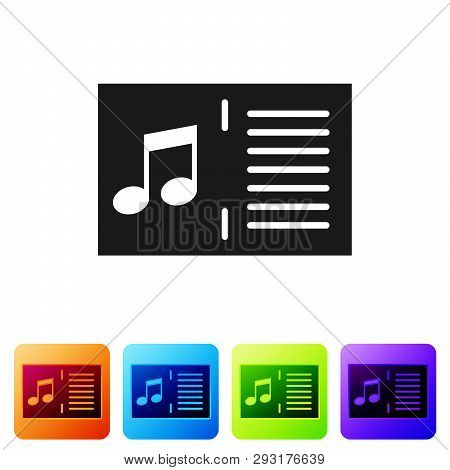 Black Music Book With Note Icon Isolated On White Background. Music Sheet With Note Stave. Notebook 