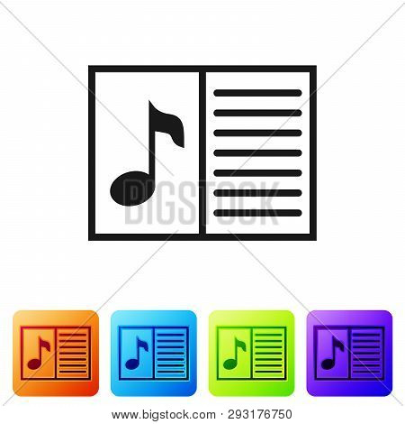 Black Music Book With Note Icon Isolated On White Background. Music Sheet With Note Stave. Notebook 