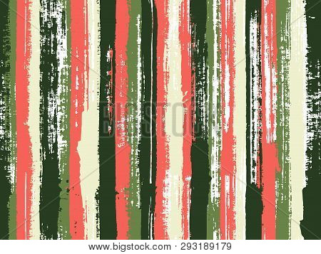 Watercolor Strips Seamless Vector Background. Striped Tablecloth Textile Print. Parellel Gouache Ver