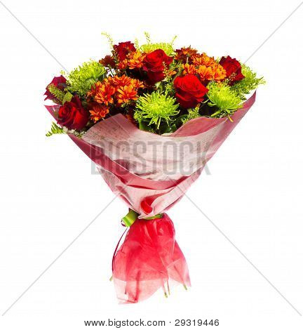 Ramo de gerberas, rosas y crisantemos