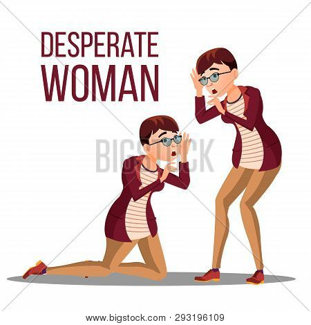 Desperate Woman Vector. Stress Desperate Person. Woman Girl Scream. Anger, Shok. Illustration