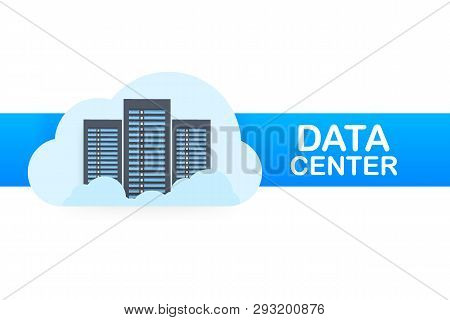 Data Center. Mainframe Service Concept Banner, Server Rack. Server Room Concept, Data Bank Center. V