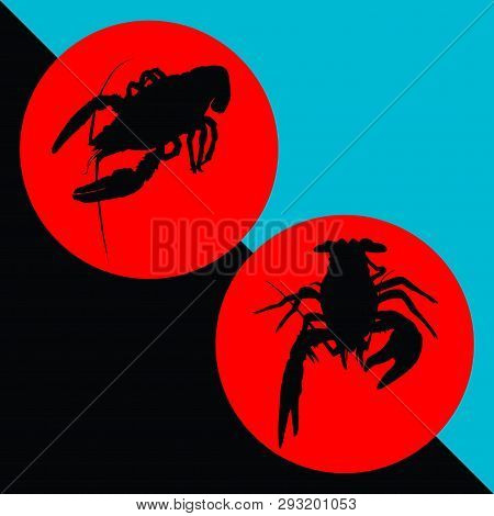 River Cancer Silhouette The Emblem. Silhouette Of Crustaceans Crawfish Silhouette, Crayfish Icon, Lo