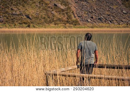 A Young Man Alone On A Lake, Portrait, La Arboleda, Basque Country