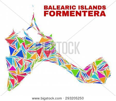 Mosaic Formentera Island Map Of Triangles In Bright Colors Isolated On A White Background. Triangula