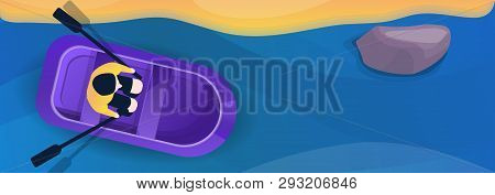 Man On Inflatable Boat Concept Banner. Cartoon Illustration Of Man On Inflatable Boat Vector Concept