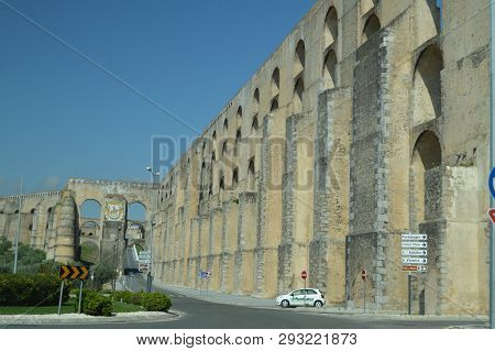 Roman Aqueduct Of Amoreira Reconstructed Between The 16th And 17th Centuries In Elvas. Nature, Archi