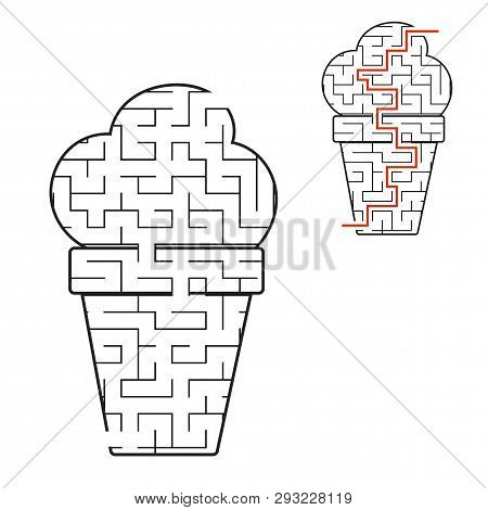 Black Labyrinth Appetizing Ice Cream. Kids Worksheets. Activity Page. Game Puzzle For Children. Tast