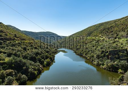 River Douro Next To The Mouth Of The River Coa. Vila Nova De Foz Côa Municipality. Douro Region.