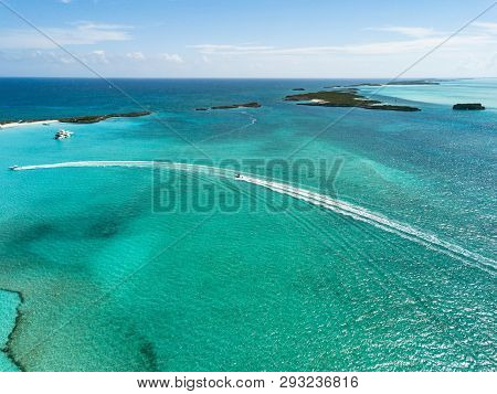 Drone Bird View Of Exuma In The Bahamas. Summer Vaction
