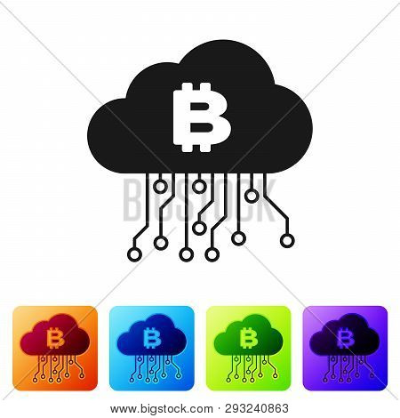 Black Cryptocurrency Cloud Mining Icon Isolated On White Background. Blockchain Technology, Bitcoin,