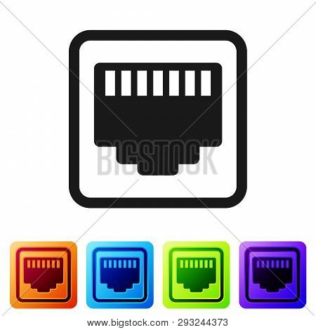 Black Network Port - Cable Socket Icon Isolated On White Background. Lan, Ethernet Port Sign. Local 