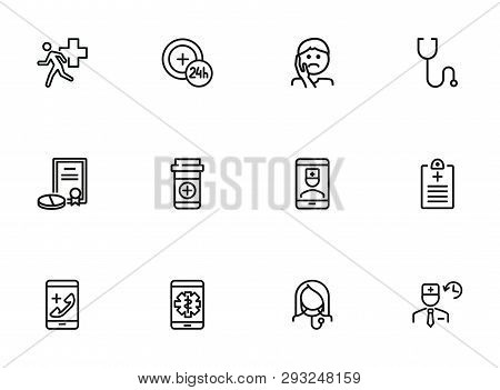 Urgent Help Line Icon Set. Patient, Pills, Prescription. Healthcare Concept. Can Be Used For Topics 