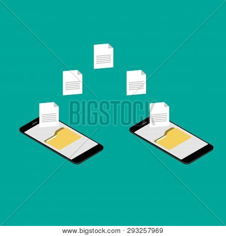 Data Image File Transfer Between Device Smartphone. File Transfer Copy Files Data Sheet Exchange Con