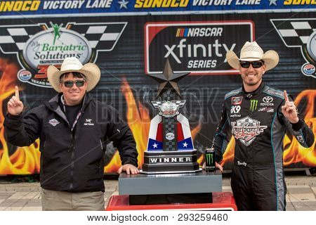 March 30, 2019 - Ft. Worth, Texas, USA: Kyle Busch (18) wins the My Bariatric Solutions 300 at Texas Motor Speedway in Ft. Worth, Texas.