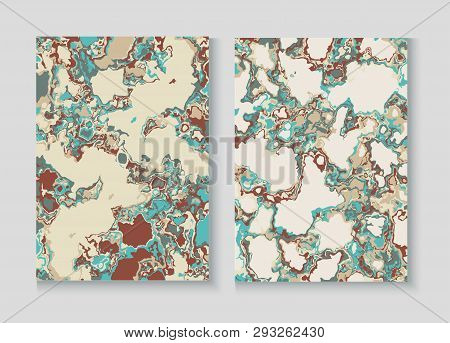 Liquid Paint Marble Vector Background Set. Terrazzo Stone Textured Organic Cover. Granite, Pebble Ba